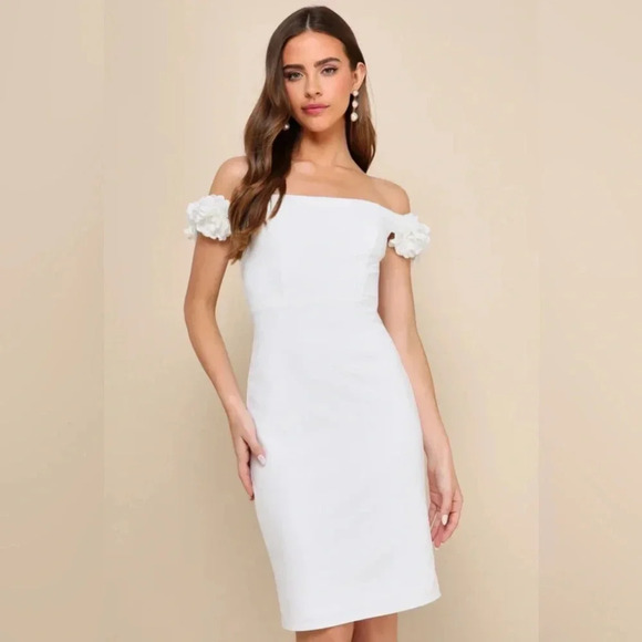 Pretty Presence White Off-the-Shoulder Floral Strap Mini Dress sz L nwot - Picture 1 of 4